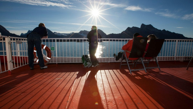 Coastal ship Sarfaq Ittuk and sailing northward Sisimiut to Ilulissat