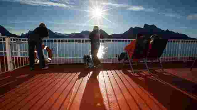 Coastal ship Sarfaq Ittuk and sailing northward Sisimiut to Ilulissat